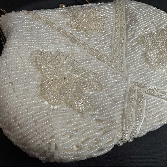 Vtg cream beaded bag - Picture 5 of 9